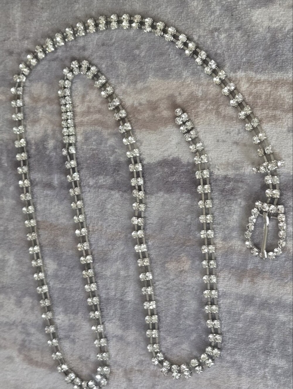 Silver Crystal Rhinestone Belt Chain - 39"